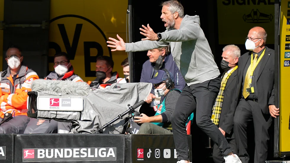 Marco Rose under en match med Dortmund förra säsongen. Arkivbild.