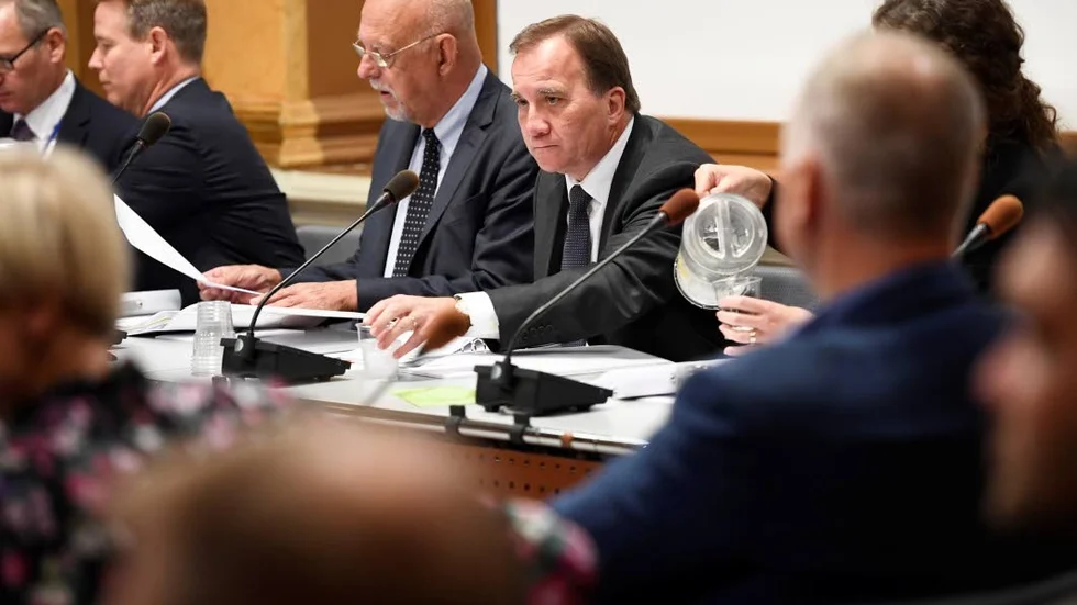 Sista dagen på jobbet för Stefan Löfven. Bild från EU-nämnden i riksdagen i förra veckan.