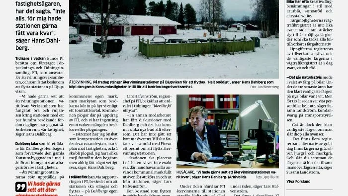 Piteå-Tidningen 17 november. "En onödig flytt av återvinningstationen".