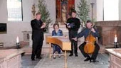 Raivo Tarum på sinka, Imbi Tarum på cembalo, Tõnu Jõesaar på cello och basen Uku Joller drog ner starkt bifall vid lördagens konsert.
FOTO: GUNNAR JOHANSSON