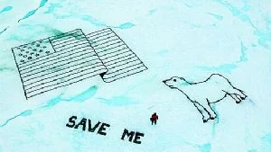 Bilden har gjorts på smältande isar på Grönland där, enligt Greenpeace, björnarnas livsmiljö hotas av klimatförändringar. Enligt insändarskribenten blir isen bara tjockare och tjockare.