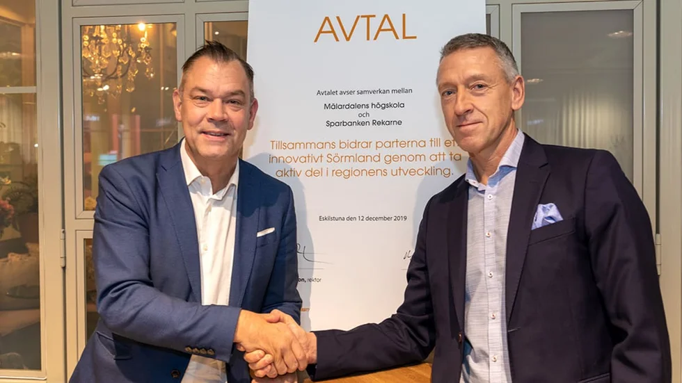 Paul Pettersson, rektor vid Mälardalens högskola och Mats Bengtsson, vd för Sparbanken Rekarne.