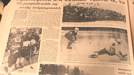 Faksimil ur KK från invigningen av Backavallens konstfrysta bandybana den 13 december 1964.