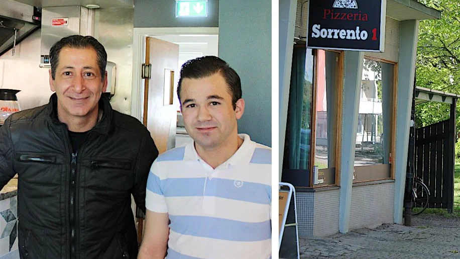Simon Daoud, till vänster, öppnar pizzeria på Bjälbogatan i Linköping. En av hans medarbetare är Mohammad Dawara.