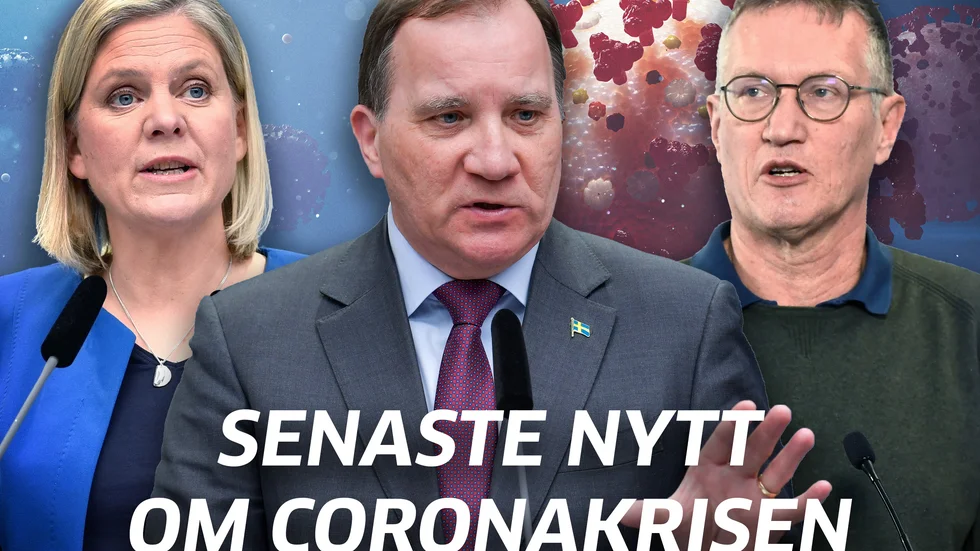 Finansminister Magdalena Andersson (S), statsminister Stefan Löfven (S) och Anders Tegnell, statsepidemiolog. 