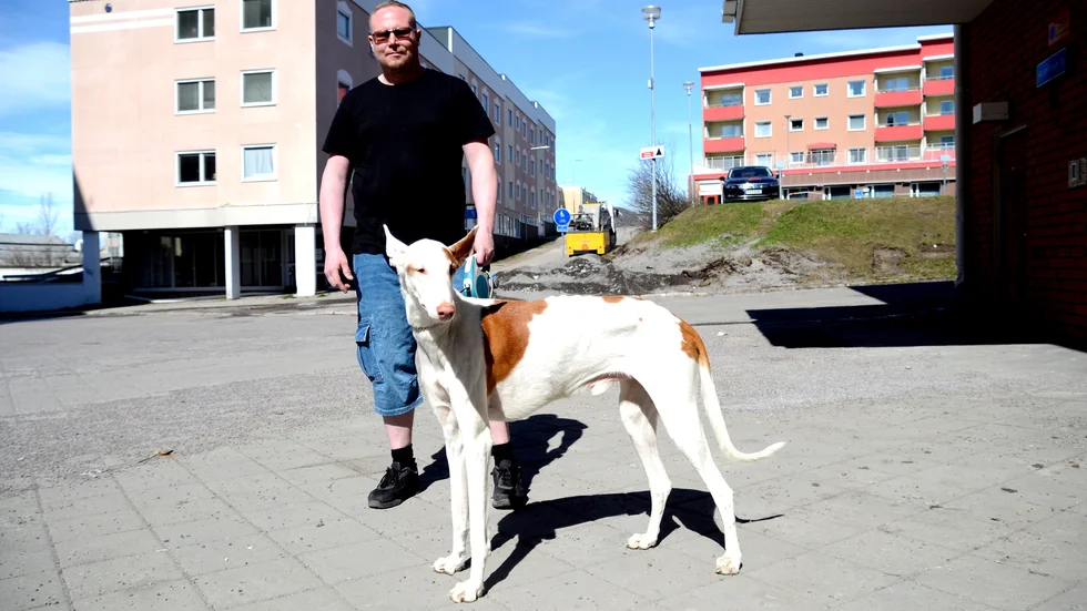 Mattias Messner och hunden Nipsu tillbaka på platsen där dramat utspelade sig.