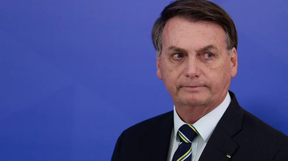 Brasiliens president Jair Bolsonaro vid en presskonferens i förra veckan. Arkivbild.
