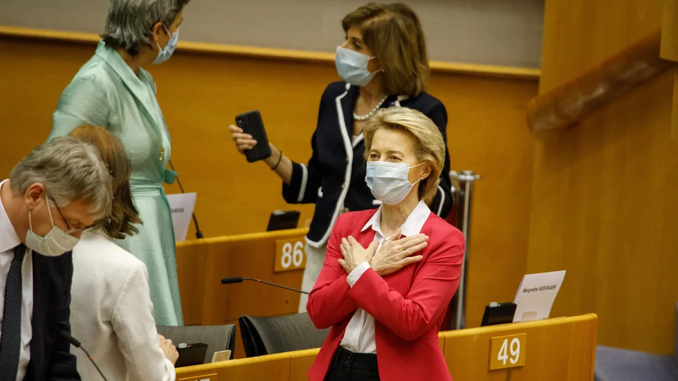 EU-kommissionens ordförande Ursula von der Leyen vid en tidigare debatt i EU-parlamentet. Arkivfoto.