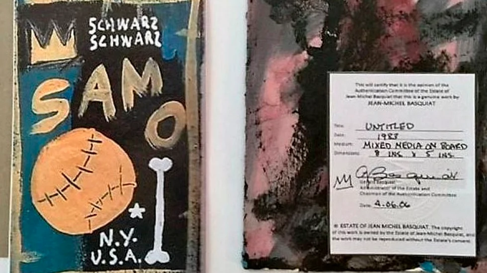 Ett av de förfalskade Jean-Michel Basquiat-konstverk som mannen försökt sälja.