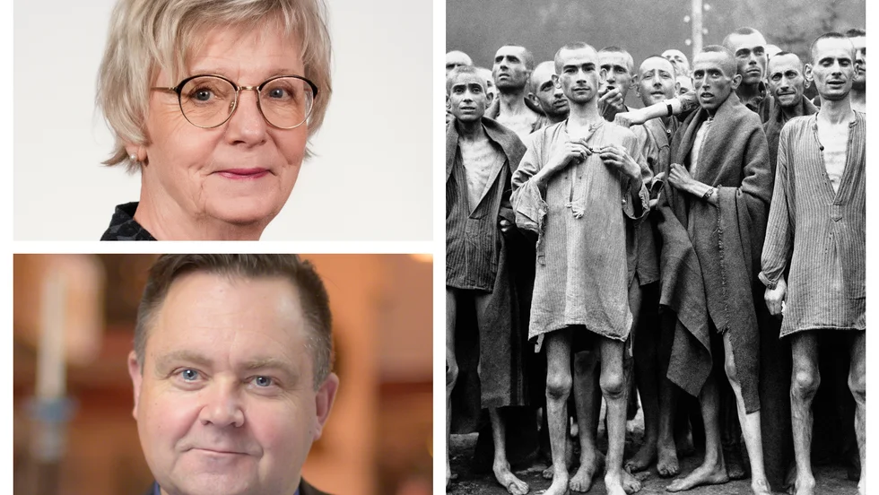 Kommunfullmäktiges förste vice ordförande Irma Görtz (S) och kyrkoherde Thomas Wärfman slriver gemensamt om vikten av Förintelsens minnesdag. 
Den svartvita bilden är från koncentrationslägret i Evensee, Österrike den 7 maj 1945.