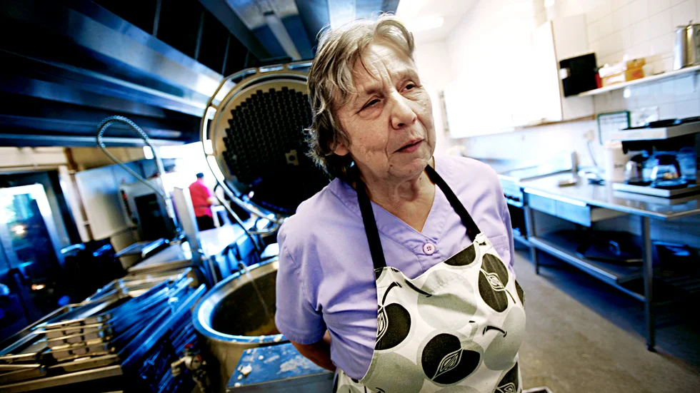 Birgitta Melander i Södervärns skolkök, 2011.
 