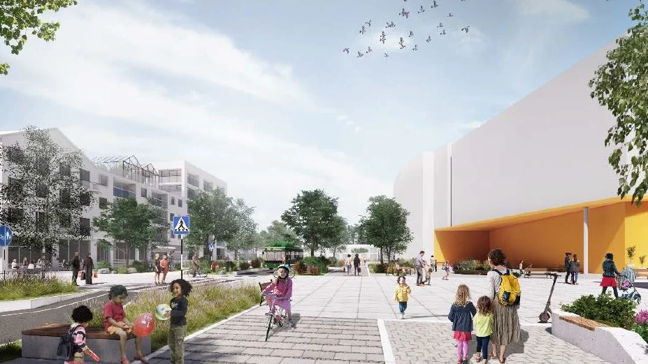 Tänkbar utformning av de sammankopplade gatorna vid den planerade skolan. 