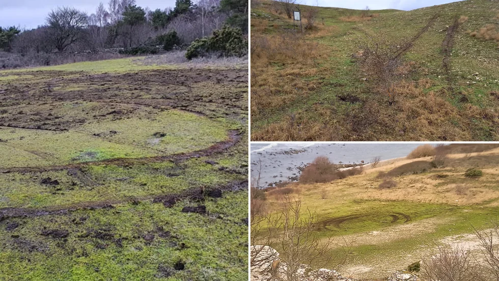 Spåren efter helgens förödelse i Kettelvik (stora bilden) samt vid Hoburgen.