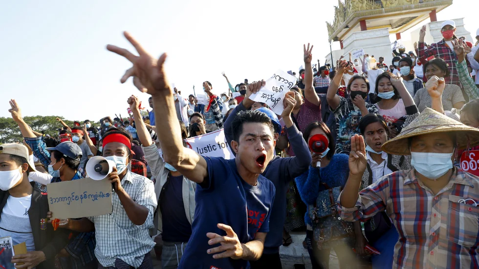 Demonstrationer mot det nya militärstyret i Myanmar, tidigare i februari.