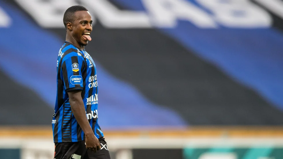 Nahom Girmai Netabay firar sitt 3-0-mål mot Helsingborg. 