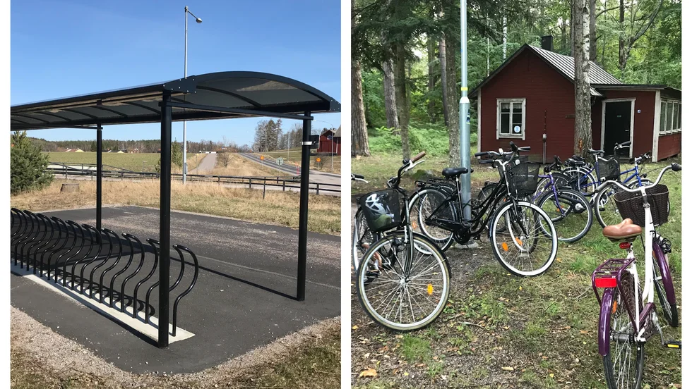 Medan den cykelparkering Trafikverket tidigare byggt vid hållplatsen vid Dagsbergs kyrka är tom är det mycket cyklar vid Abborrebergs ändhållplats.