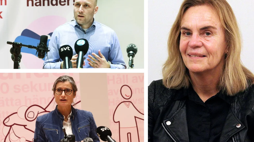 Rickard Lundin som ingår i den regionala sjukvårdsledningen. smittskyddsläkare Britt Åkerlind och vårddirektör Ninnie Borendal Wodlin. 