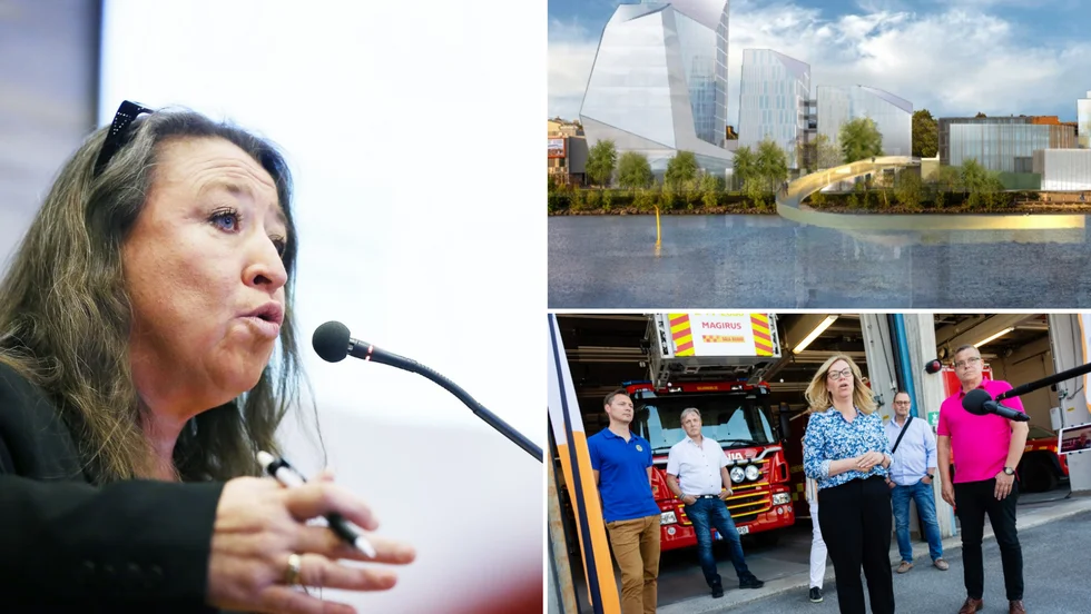 Centerns gruppledare Carola Lidén är kritisk till hanteringen av avsiktsförklaringen för brandstationstomten. Nere till höger Lenita Ericson och Anders Josefsson vid en pressträff om projektet i början av sommaren. Projektet presenterades 2018 av bland andra dåvarande kommunalrådet Niklas Nordström.