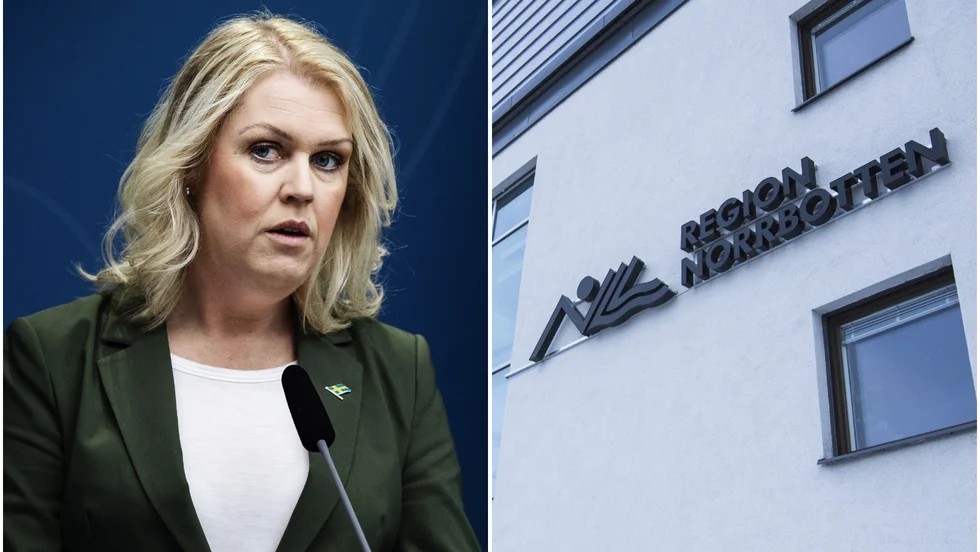 Socialminister Lena Hallengren (S) och Region Norrbottens hus i Luleå. 