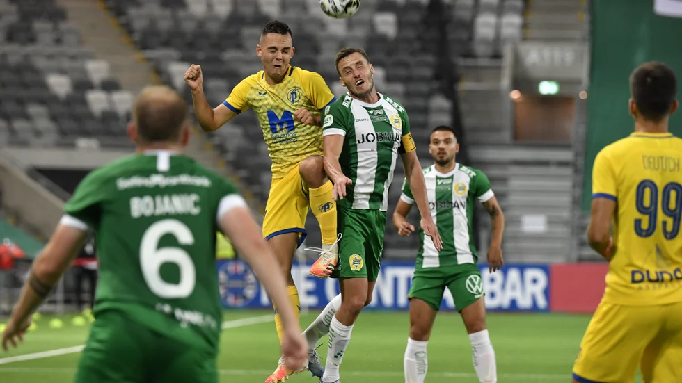 Hammarbys Jeppe Andersen i årets Europa League-kval mot ungerska Puskás Akadémia. Arkivbild.