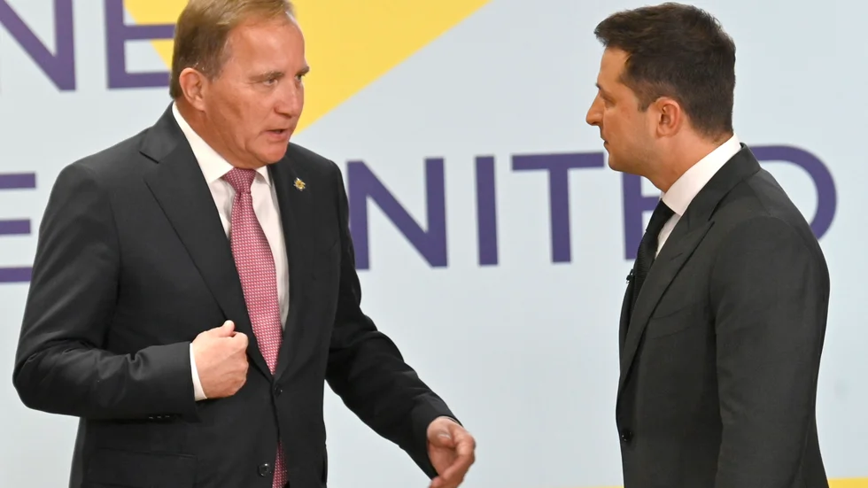 Statsminister Stefan Löfven och Ukrainas president Volodymyr Zelenskyj under måndagens toppmöte.
