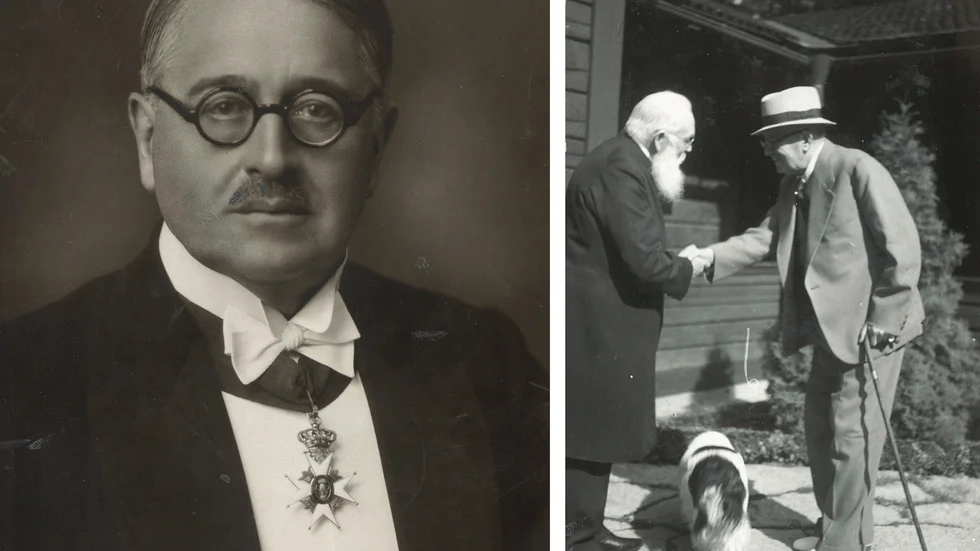 Löjtnant Arthur Bäckström (1861–1941) i sin krafts dagar. Och på äldre dar, Arthur Bäckström till höger skakar hand med kyrkoherde Isak Gustafsson.

