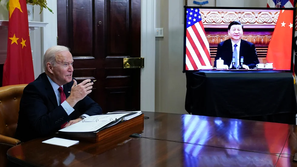 President Joe Biden under ett videomöte med Kinas president Xi Jinping i november förra året.