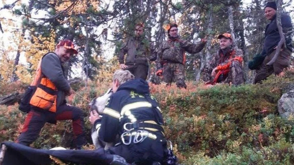 Hunden räddades av Storumans räddningstjänst på fredagen.