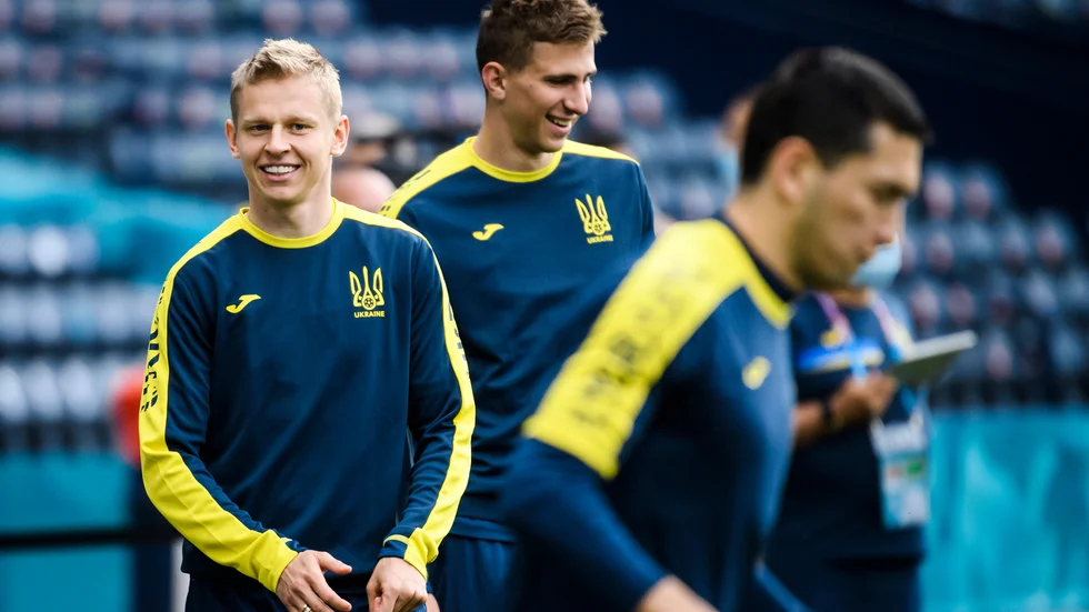 Ukrainas mittfältsstjärna Oleksandr Zintjenko inför EM-åttondelen mot Sverige i Glasgow 2020. Arkivbild.