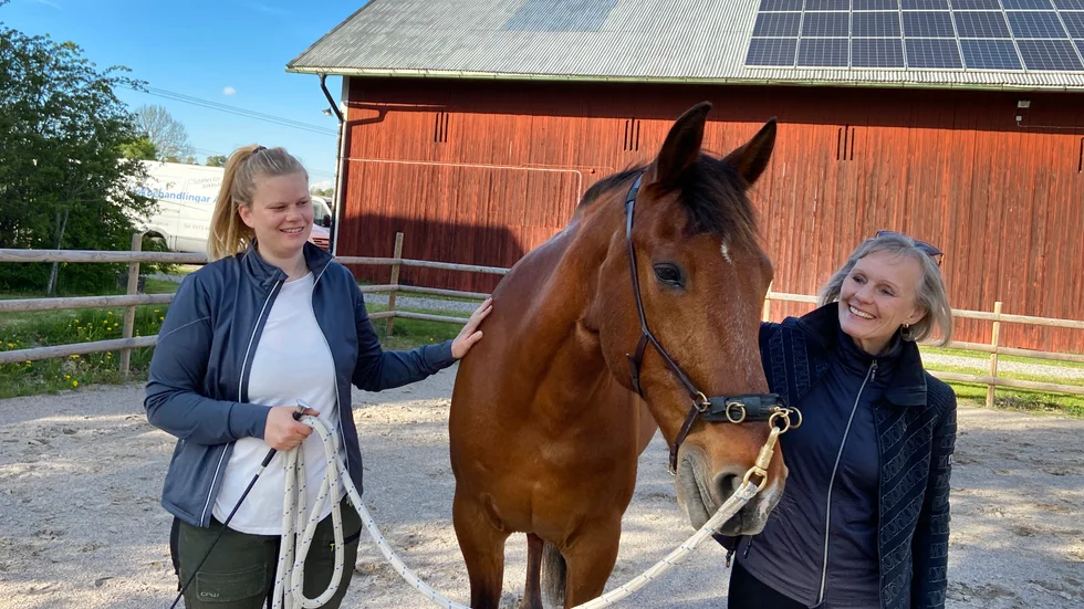 Ebba Johansson, hästen Brian och Anna Lindh känner varandra sedan tidigare. Nu bjussar Anna på en lektion som en uppmuntran till Ebba och andra som arbetar i vården.