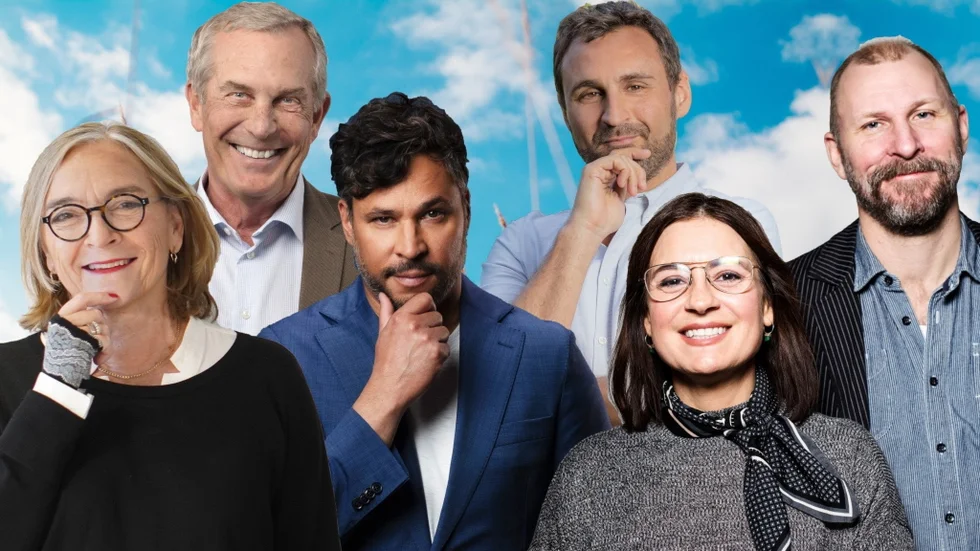 Hélène Benno, Claes Elfsberg, Martin Wicklin, Johar Bendjelloul, Susanna Dzamic och Kalle Lind vikarierar för ”Nordegren & Epstein” i P1 i sommar. Pressbild.