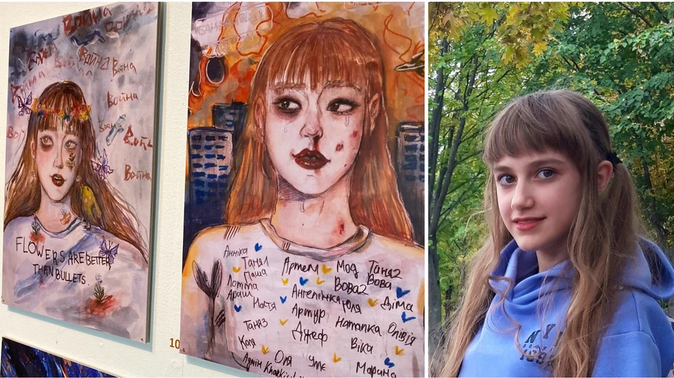 Alisa Volgachova, 12, flykting från Ukraina, visar fram till den 16 oktober sina starka bilder i en miniutställning på Stadsmuseet.