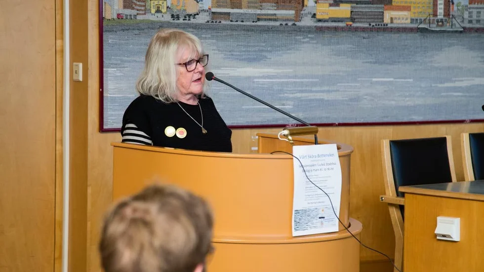 Lena Lagerstam, nätverket Kärnkraftsfritt Bottenviken, inledde informationsmötet.