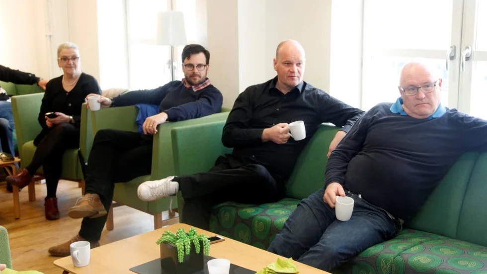 Britt Fäldt (V) till vänster kom tillsammans med David Sundström, Stefan Lundmark och Hans Ruthberg till fredagsmorgonens frukostmöte.