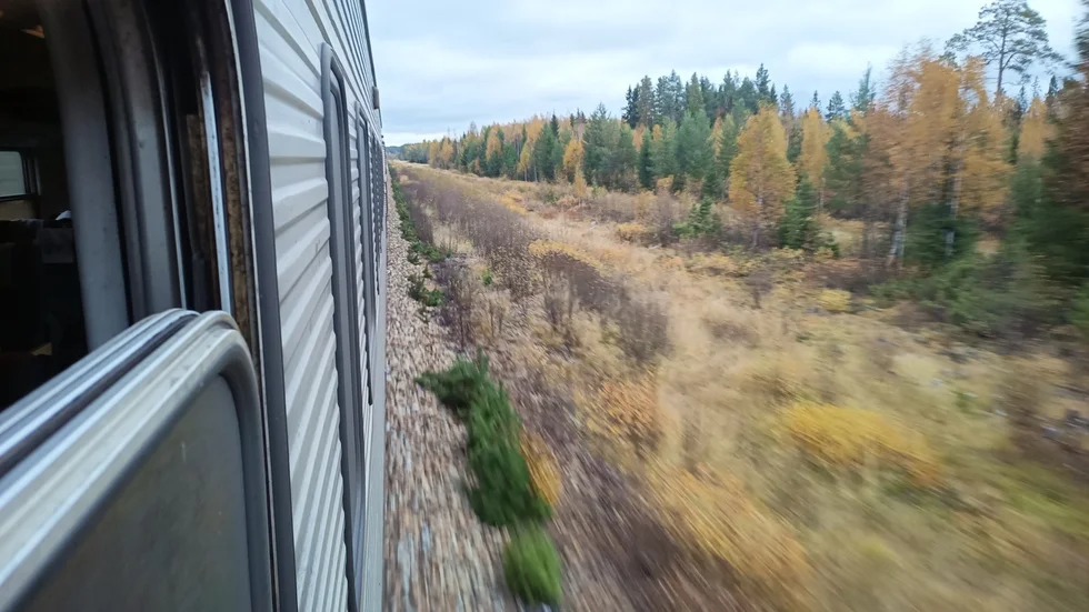 Nattåget mot Luleå fastnade i uppförsbacken på den blöta rälsen.