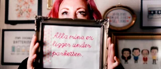 Mimmi, 36, hoppade på sy-trenden – broderar snusk och grova skämt: "Pang in your face"