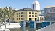 Så här ska det se ut våren 2009. På bilden syns Norrköpings visualiseringscenter sett från norr. I Bergs kraftstation till höger ligger den stora "domen" en jättebiograf som en halv sfär.