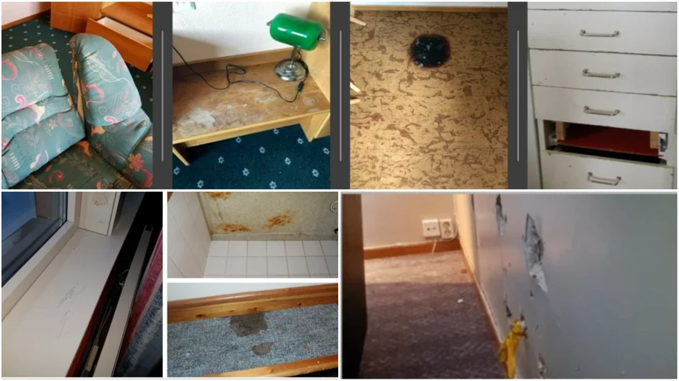 Som bevisning till Luleå tingsrätt har Pite havsbad lämnat in ett stort antal bilder på skador som enligt företaget uppstått när hotellanläggningen användes som asylboende. En del skador är även från Cape East och Nordkalotten.