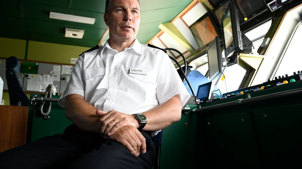 Thomas Nilsson, chef för den militära underrättelsetjänsten Must, fotograferad ombord på ubåtsräddningsfartyget HMS Belos i Visby hamn.