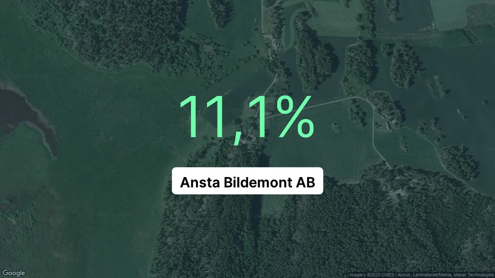 Illustrationen visar rörelsemarginalen för Ansta Bildemont för det senaste året. Bakgrunden är en satellitbild över företagets adress.