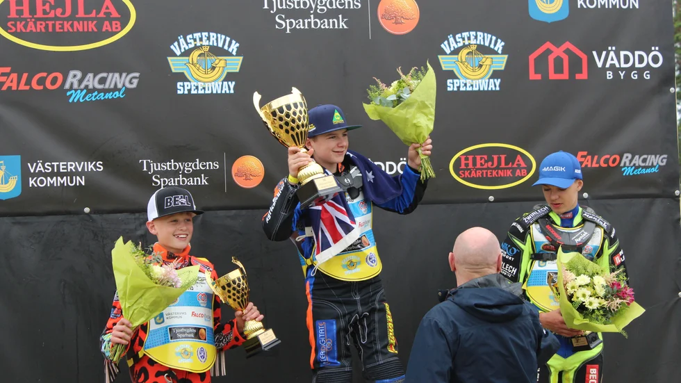På pallen: 1) Beau Bailey, Australien, 2) Cooper Rushen, Storbritannien och 3) Kacper Mania, Polen.