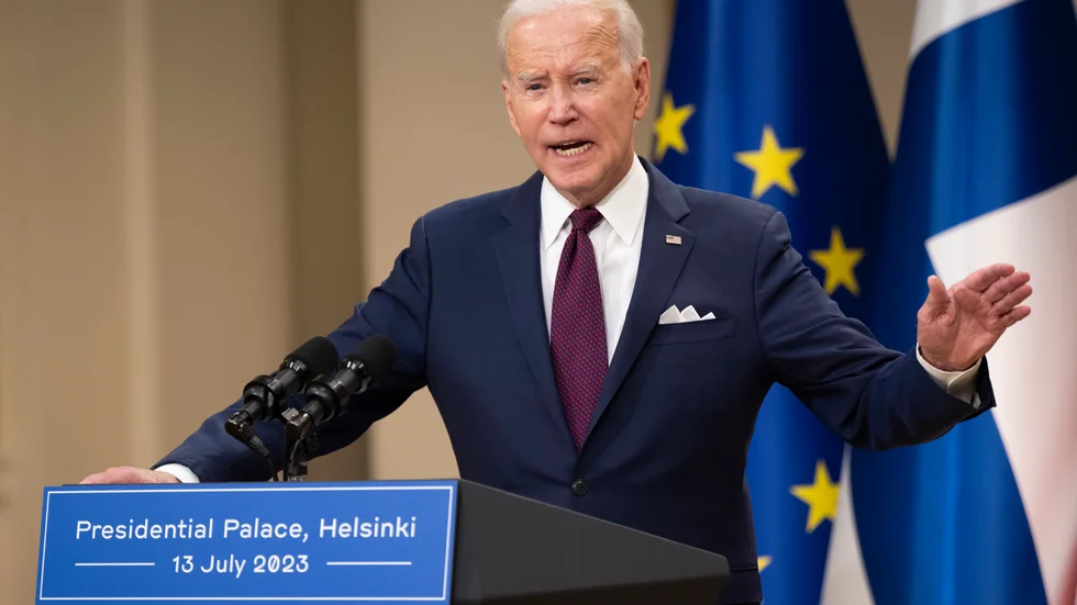USA:s president Joe Biden under en presskonferens i samband med toppmötet mellan USA och Norden under torsdagen.