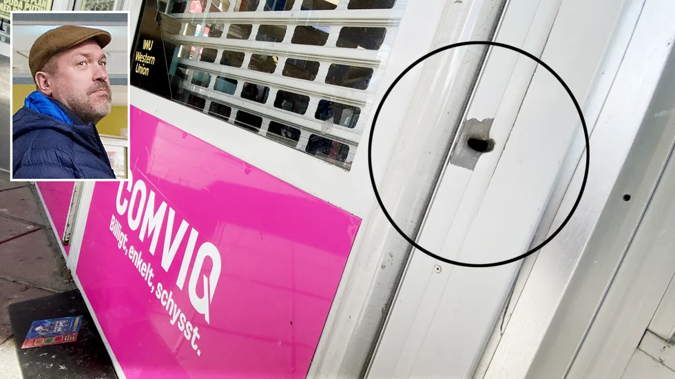 "Från mitt perspektiv är det inte anmärkningsvärt att de sitter häktade. Det känns att vi har rätt gubbar, jag är trygg med det", säger polisens utredningsledare Henrik Hägglund. Det andra skottet tog i dörren på tobaksaffären.