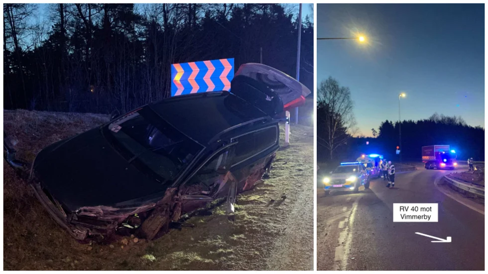 Olyckan inträffade vid 04.30 lördagen den 4 mars. Föraren förs till sjukhus men klarade sig med lindriga skador. 