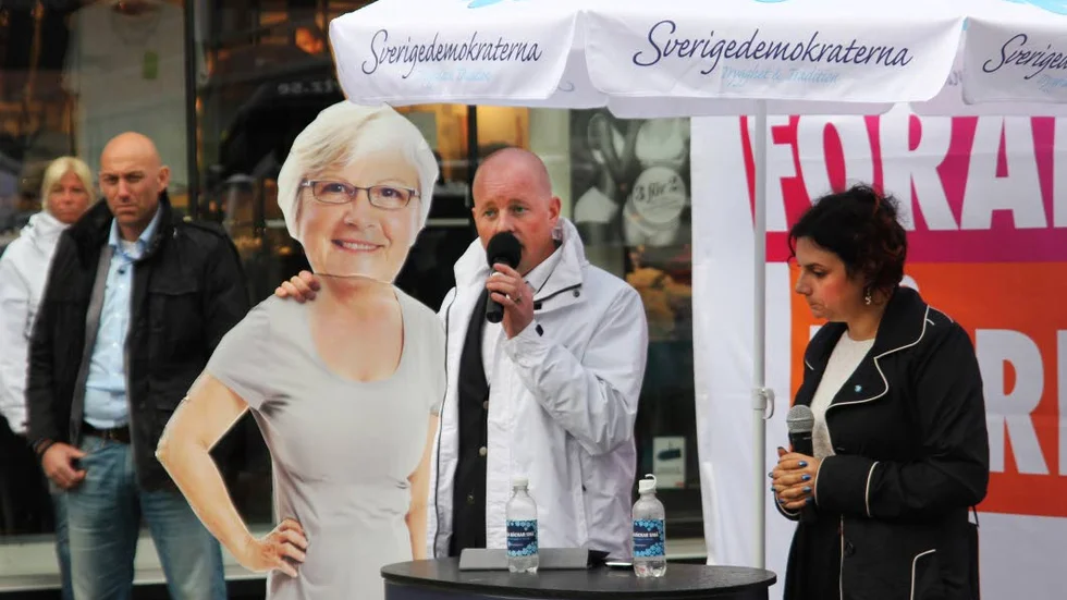 Sverigedemokrater. Björn Söder och Paula Bieler talade i Linköping under tisdagen.
