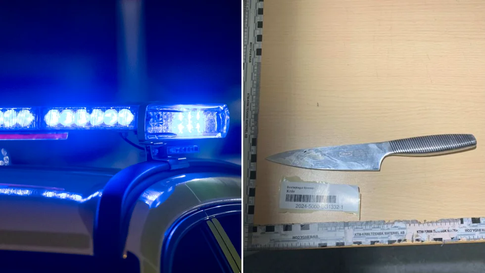 Den här kniven, en stor kökskniv, togs i beslag av polisen.