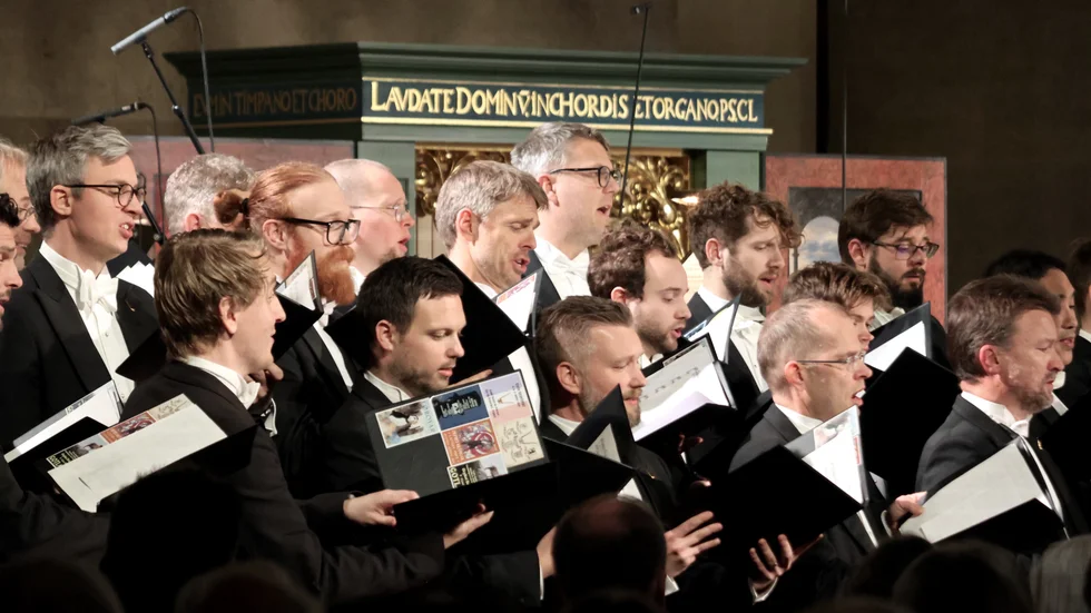 OD medverkade på festkonserten på Uppsala slott. I bakgrunden skymtas det udda instrumentet claviorganium, som Magnus Kjelson från Göteborg Baroque spelade på under kvällen.