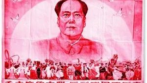 Kult. Mao blev föremålet för en närmast religiös kult. Texten under hans porträtt lyder: "Ordförande Mao är som solen, dit hans strålar lyser är det ljust". Foto: Stig A Nilsson/Scanpix/Arkiv