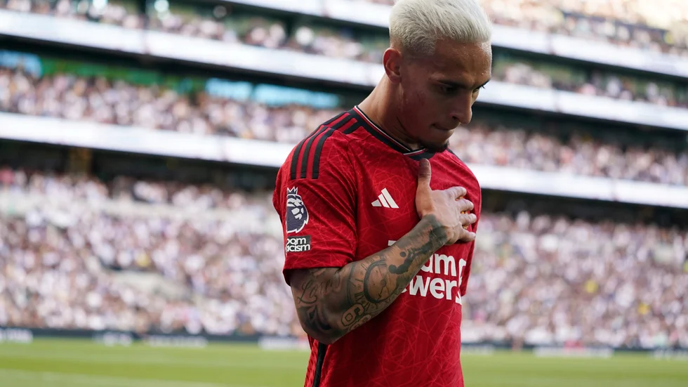 Manchester Uniteds Antony. Arkivbild.