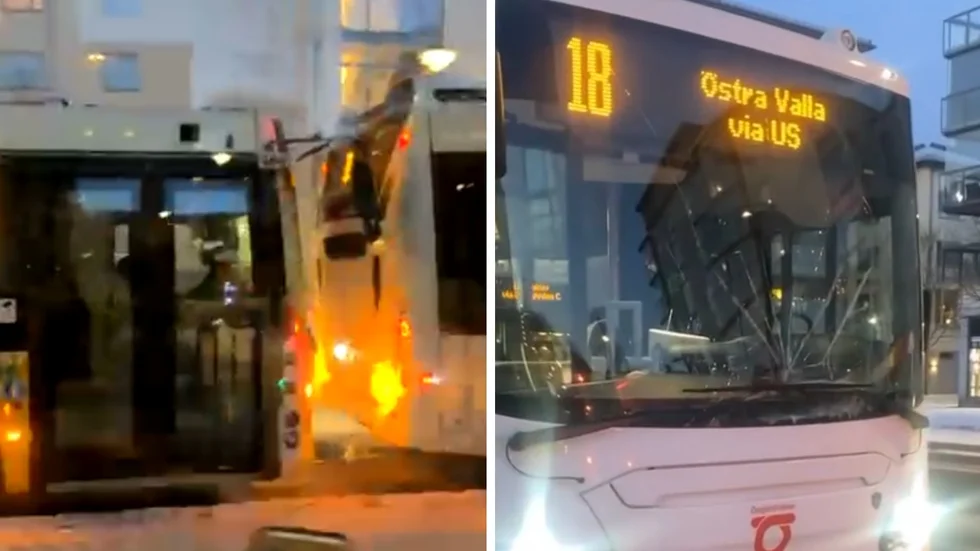 Vindrutan på bussen krossades i en kollision mellan två bussar i Linköping på måndagseftermiddagen.